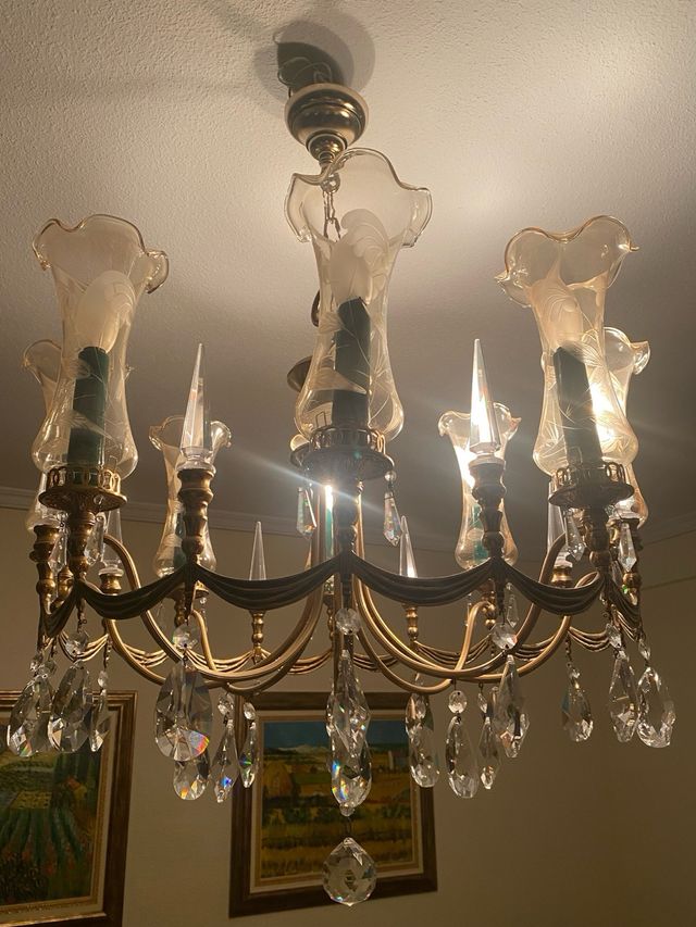 Lampara Clasica Dorada y verde.