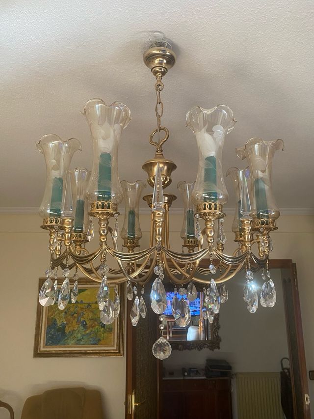 Lampara Clasica Dorada y verde.