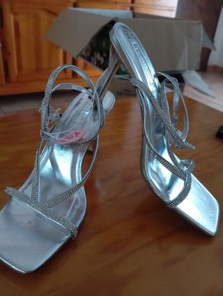 Sandalias Plata Brillantes