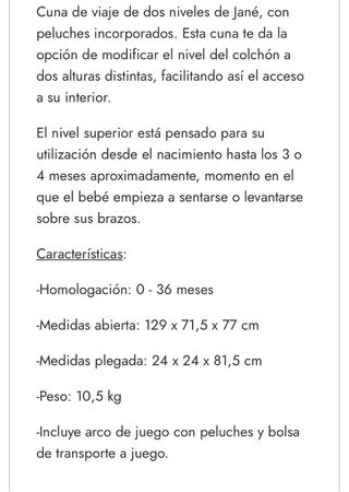 Cuna viaje Jané Duo Level - Plegable