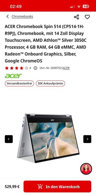 Acer Chromebook Spin 514 Convertible percintado . 