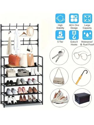 Zapatero 5 Niveles Ganchos Negro Nuevo