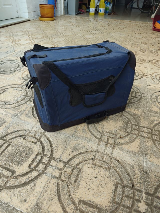 Transportín azul plegable para mascotas