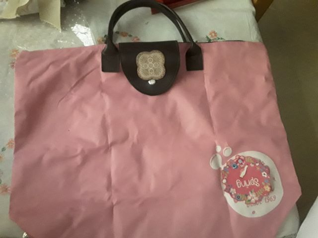 Mini Bolsito plegable rosa y marrón,se hace bolso