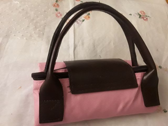 Mini Bolsito plegable rosa y marrón,se hace bolso