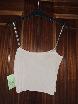 Top beige con brillantes
