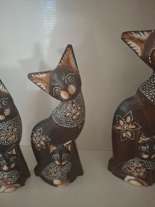 3 Gatti legno decorativi