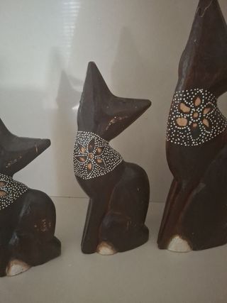 3 Gatti legno decorativi