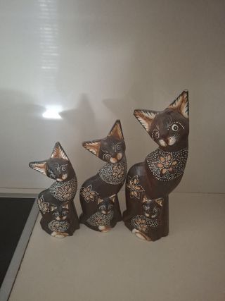 3 Gatti legno decorativi