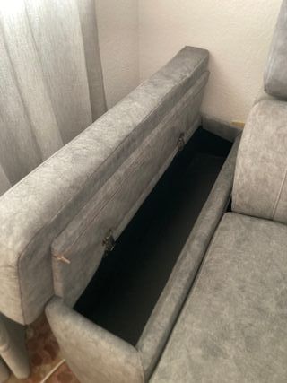 Sofá 3 plazas gris - tela con doble arcón