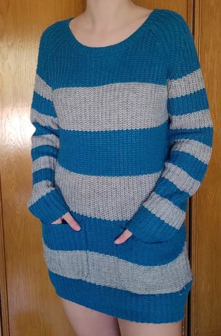 Vestido de punto  rayas gris-teal