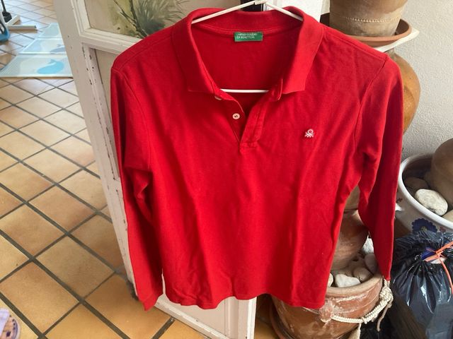 Polo Benetton rojo manga larga Talla S