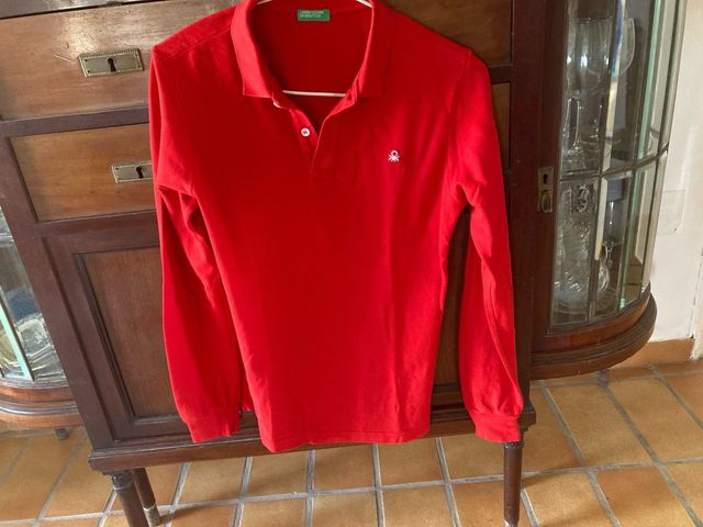 Polo Benetton rojo manga larga Talla S