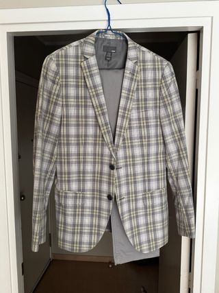 Americana cuadros gris beige H&M