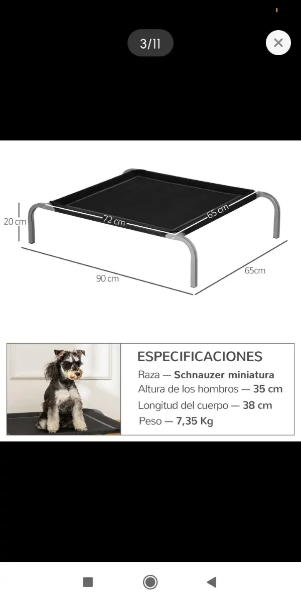 Cama elevada mascotas - Negra y Plateada