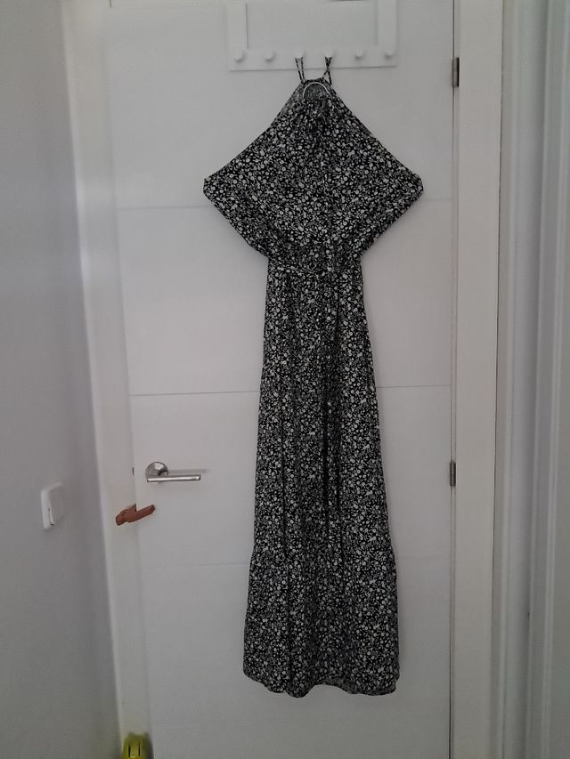 Vestido largo flores blanco-negro-amarillo