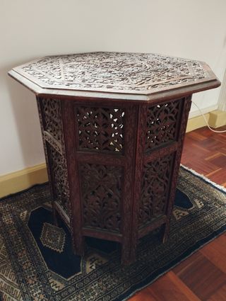 Mesa centro tallada madera