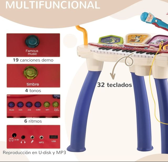 Piano Infantil 2 en 1 con Taburete