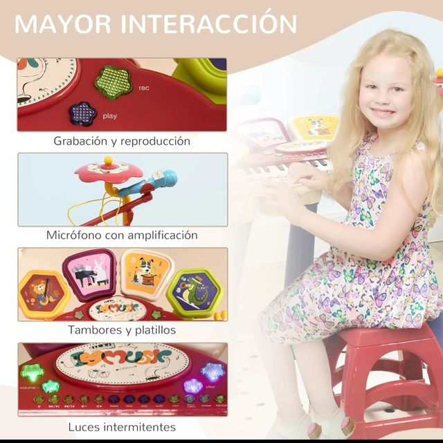 Piano Infantil 2 en 1 con Taburete