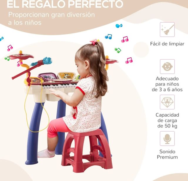 Piano Infantil 2 en 1 con Taburete