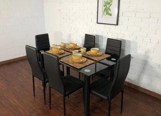 Mesa comedor con 6 Sillas en color NEGRO! 140X80