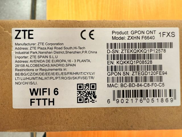 ZTE ZXHN F640 GON WIFI 6