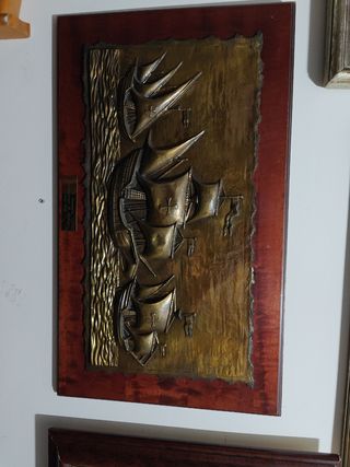 Cuadro relieve barcos antiguos