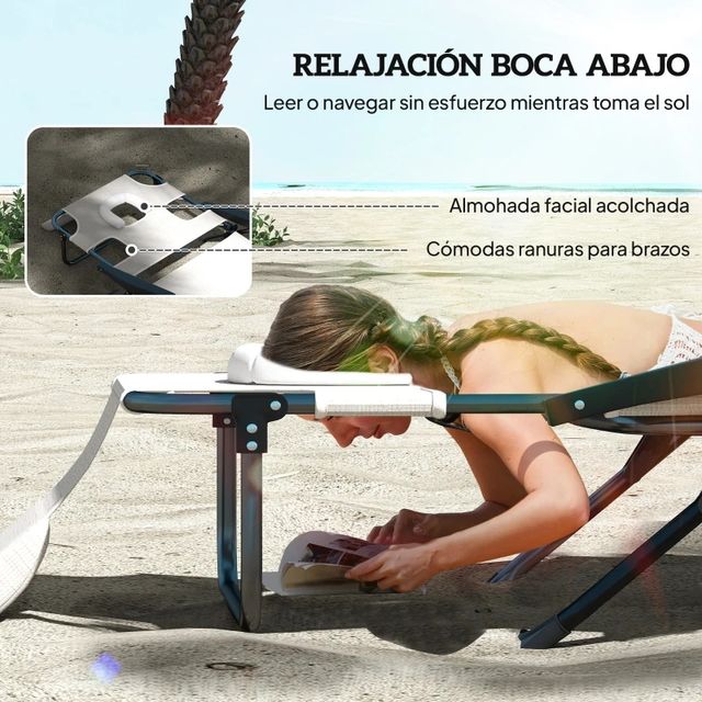 Tumbona Plegable Blanca Jardín Lectura