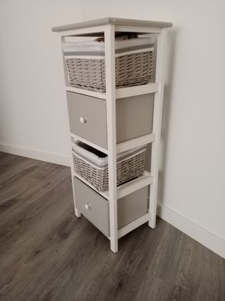 Cajonera 4 cestos mimbre blanco-gris