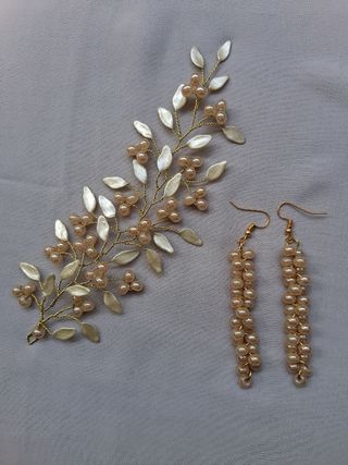Conjunto: tocado y pendientes con esmalte, fiesta