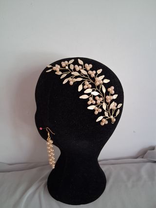 Conjunto: tocado y pendientes con esmalte, fiesta