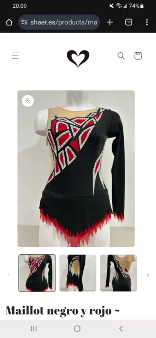 Maillot gimnasia rítmica negro rojo plata S nuevo