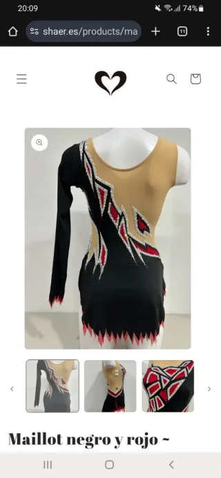 Maillot gimnasia rítmica negro rojo plata S nuevo