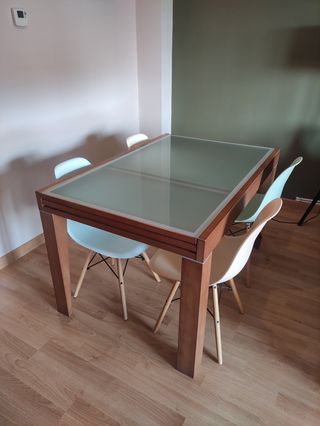 Mesa comedor extensible - cristal & madera maciza.