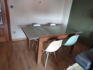 Mesa comedor extensible - cristal & madera maciza.