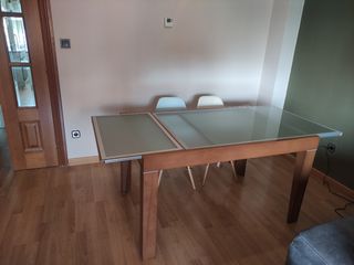 Mesa comedor extensible - cristal & madera maciza.