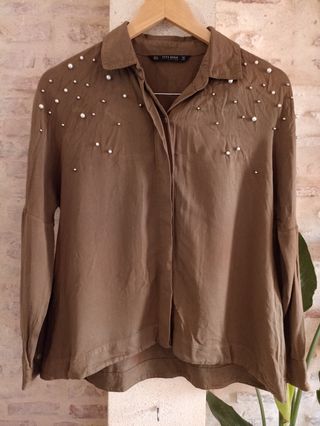 Camisa Zara Basic marrón M
