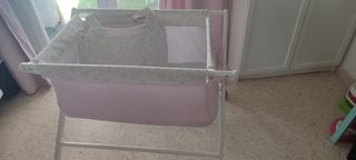 Minicuna bebé rosa y bolso