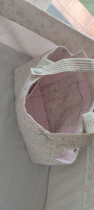 Minicuna bebé rosa y bolso