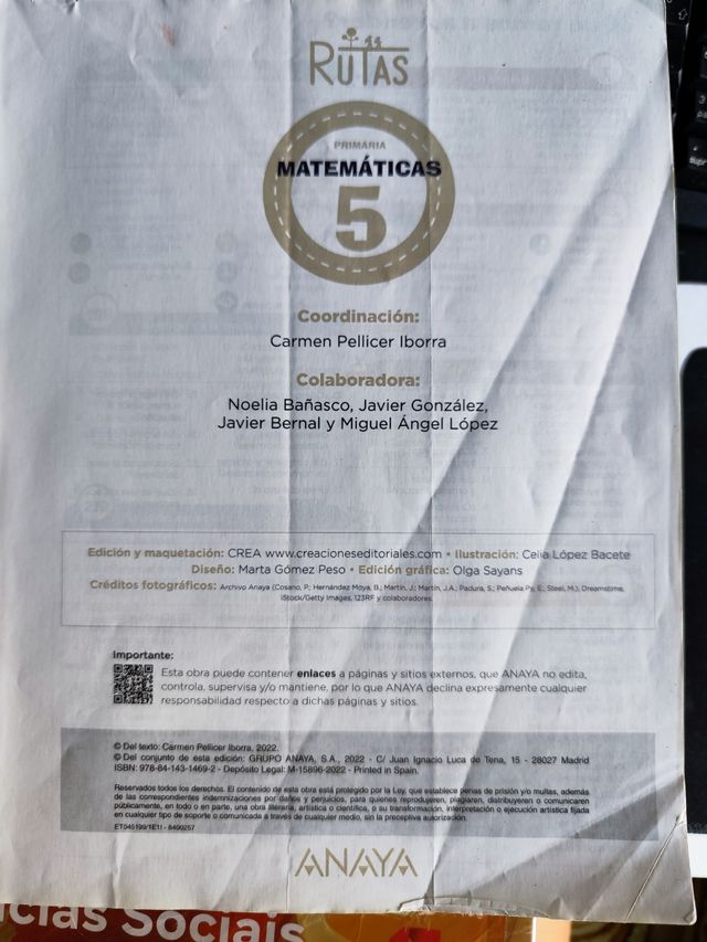 Matemáticas 5⁰ primaria. RUTAS. Editorial Anaya