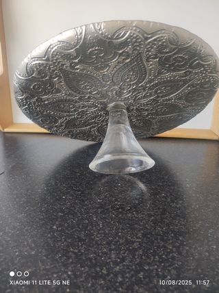 Bandeja/tartera decorativa 32cm - Plata/Negro