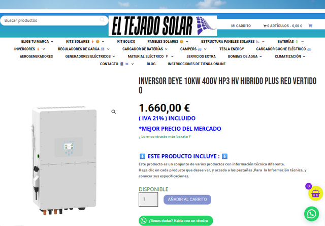 Inversor DEYE 10kW 400V backup HP