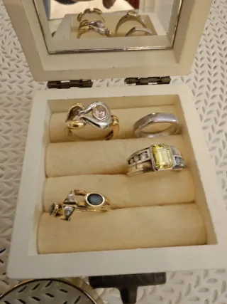 4 anillos plata + joyero