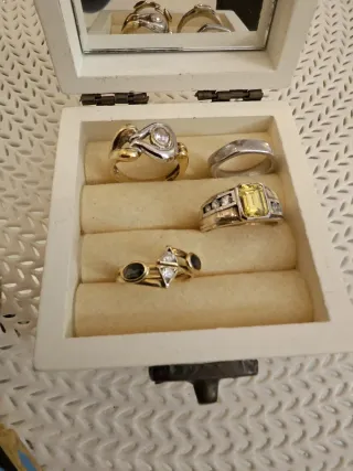 4 anillos plata + joyero