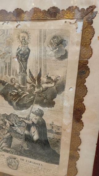 Litografía Antigua Virgen del Pilar de Sevilla