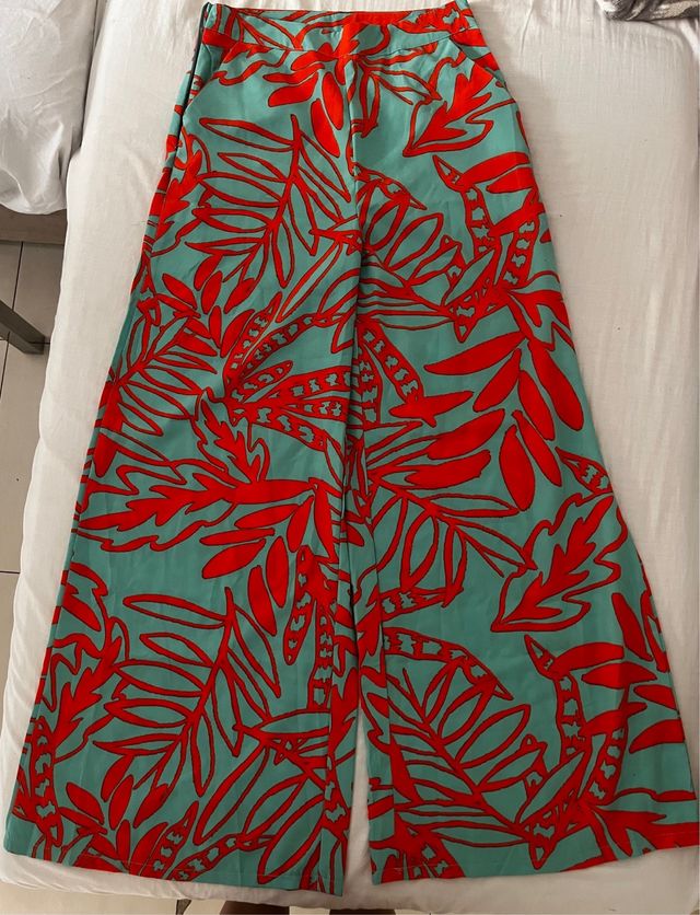 Pantalones anchos Shein rojos-turquesa,talla 36