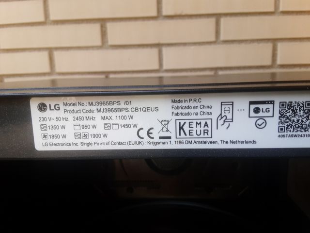 Horno -  Microondas LG MJ3965BPS - Negro