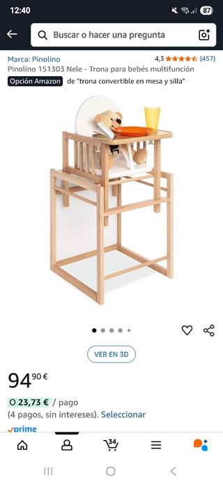 Trona madera convertible a mesa