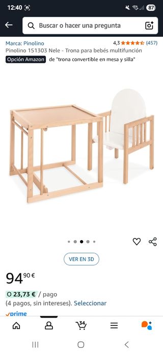 Trona madera convertible a mesa