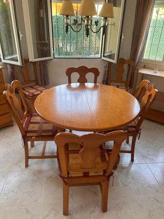 Mesa redonda madera + 6 sillas